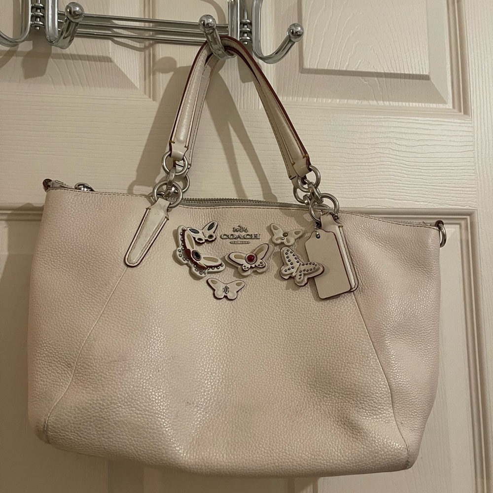 Coach Cream Tote with Butterfly Details